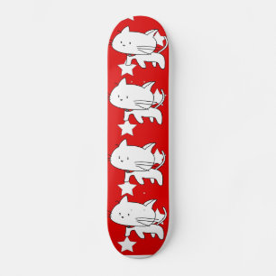 Cute white kitty cat skateboards