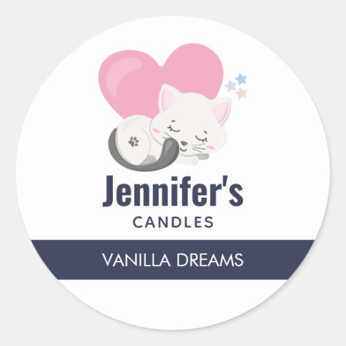 Cute White Kitty Cat Sleeping Candle  Soap Classic Round Sticker