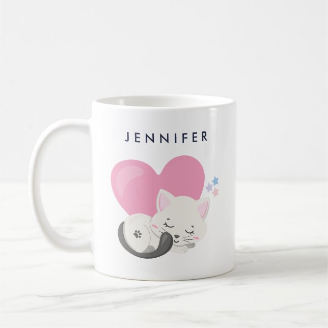 Cute White Kitty Cat Sleeping Coffee Mug (Left)