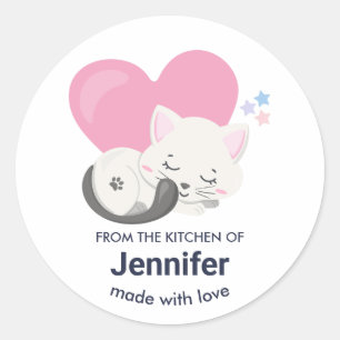Cute White Kitty Cat Sleeping Kitchen Classic Round Sticker