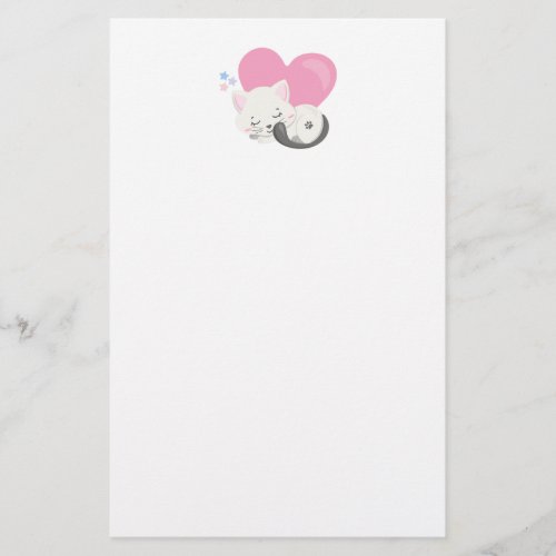 Cute White Kitty Cat Sleeping Stationery