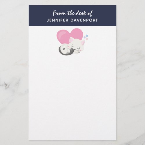 Cute White Kitty Cat Sleeping Stationery