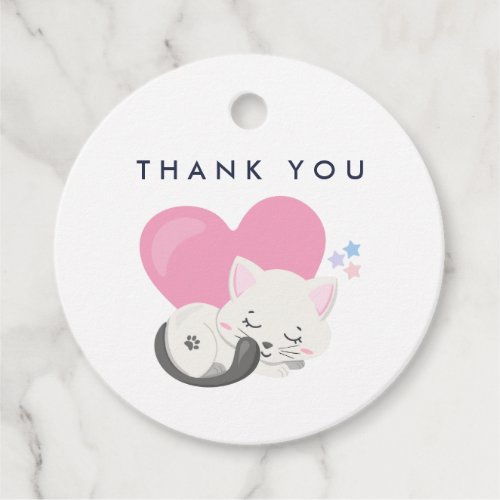 Cute White Kitty Cat Sleeping Thank You Favor Tags