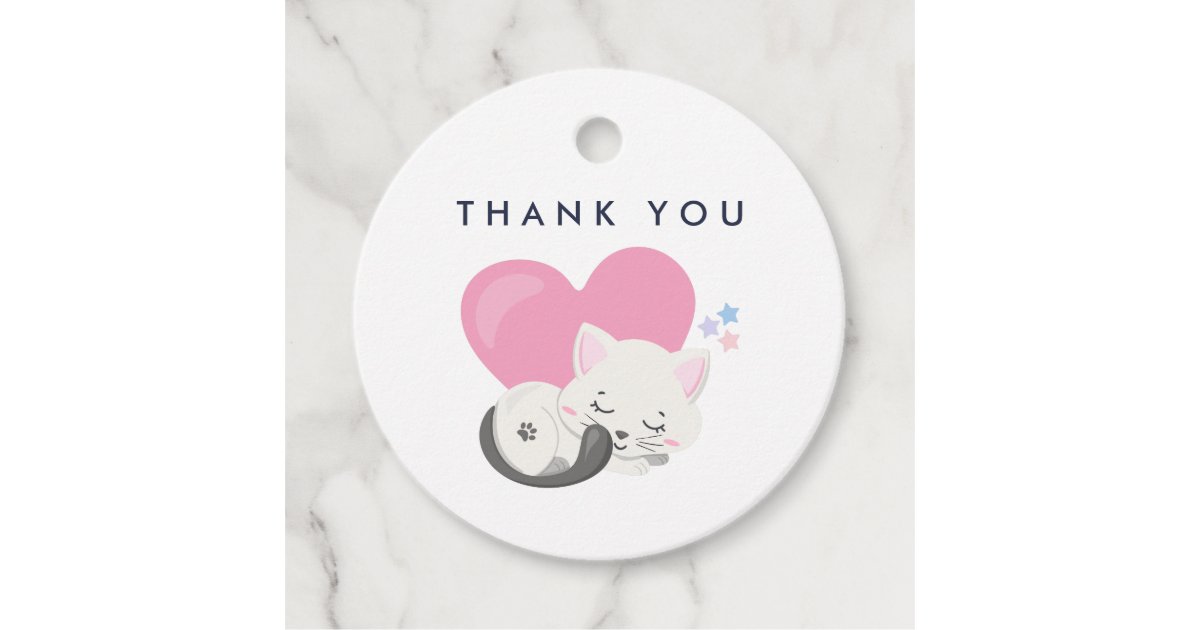 Cute White Kitty Cat Sleeping Thank You Favor Tags Zazzle Com