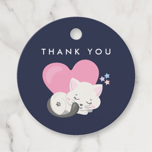 Cute White Kitty Cat Sleeping Thank You Favor Tags