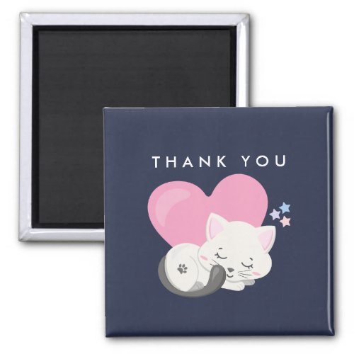 Cute White Kitty Cat Sleeping Thank You Magnet