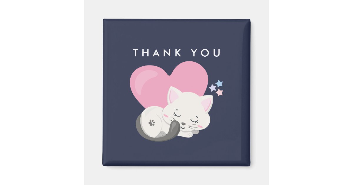 Cute White Kitty Cat Sleeping Thank You Magnet Zazzle Com