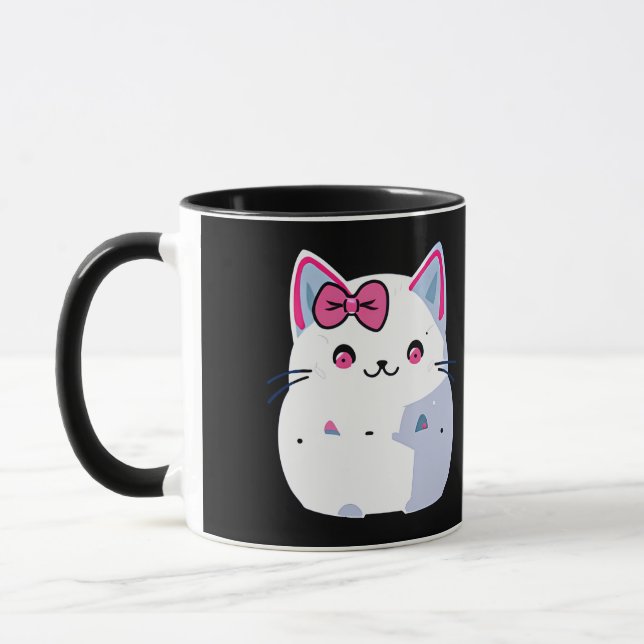 Cute White Kitty Cat with Pink Bowtie Mug (Left)