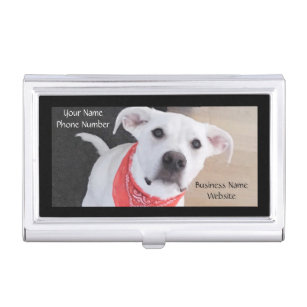 Cute White Labrador Mix Dog Wearing Scarf Business Card Case