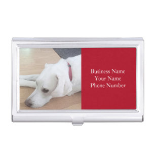 Cute White Labrador Retriever Mix Dog Red Business Card Case