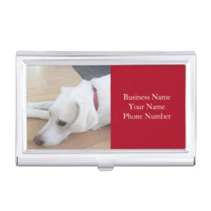 Cute White Labrador Retriever Mix Dog Red Business Card Case