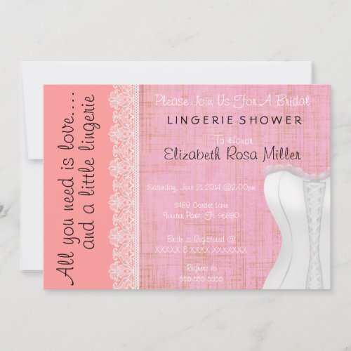 Cute White Lace Corset Lingerie Bridal Shower Invitation