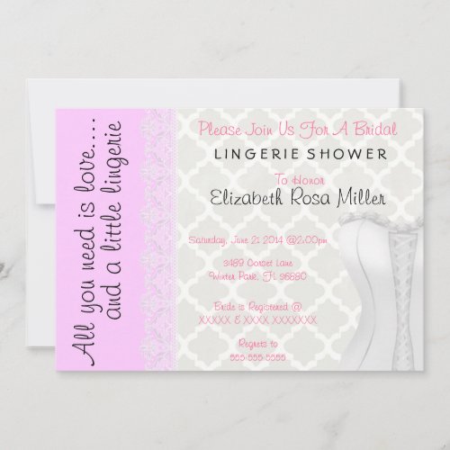 Cute White Lace Corset Lingerie Bridal Shower Invitation