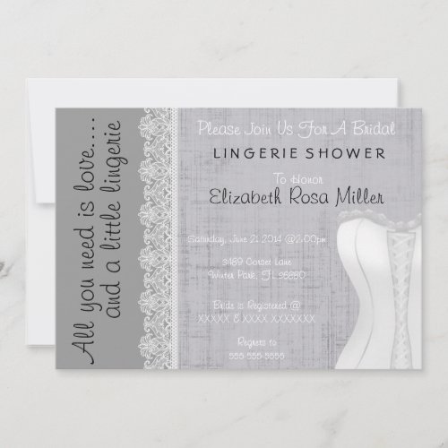 Cute White Lace Corset Lingerie Bridal Shower Invitation