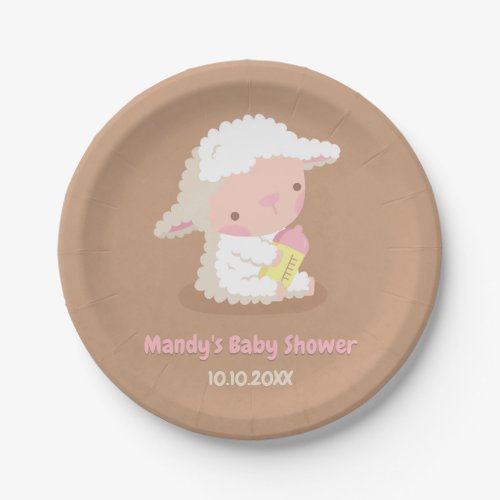 Cute White Lamb and Bottle Baby Shower Supplies Paper Plates