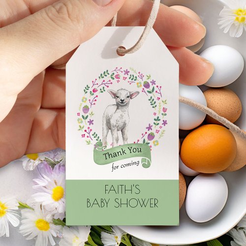 Cute White Lamb in Pretty Flowers Thank You Gift Tags