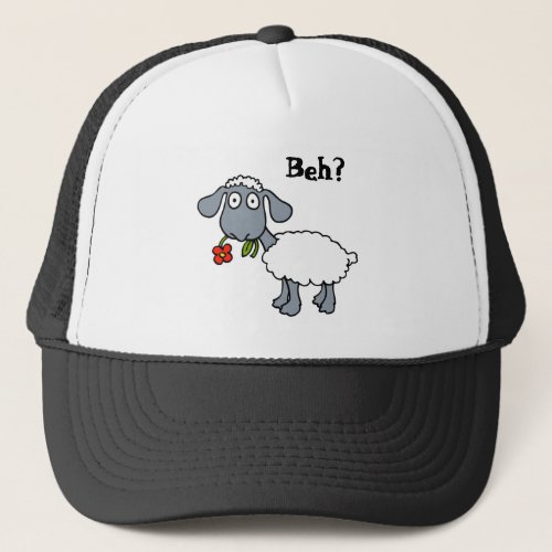 Cute White Lamb Sheep with Red Flower Funny Trucker Hat