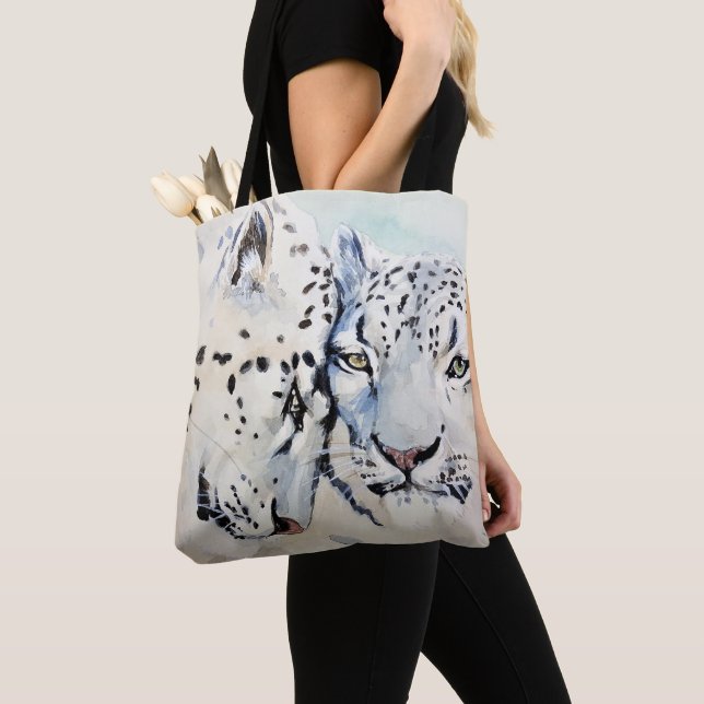 Cute White Leopards Tote Bag (Close Up)