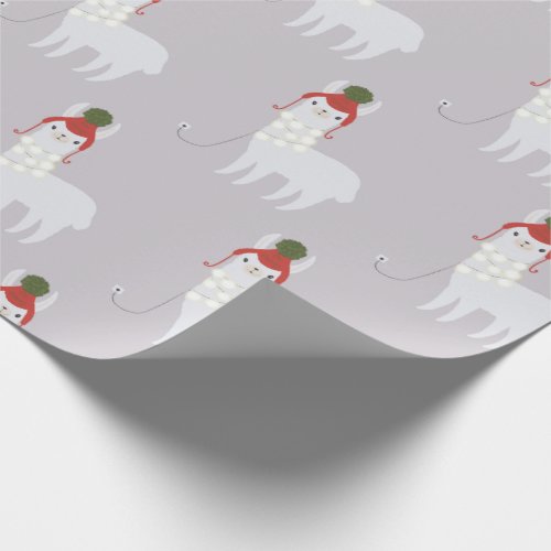 Cute White Llama Christmas Lights Wrapping Paper