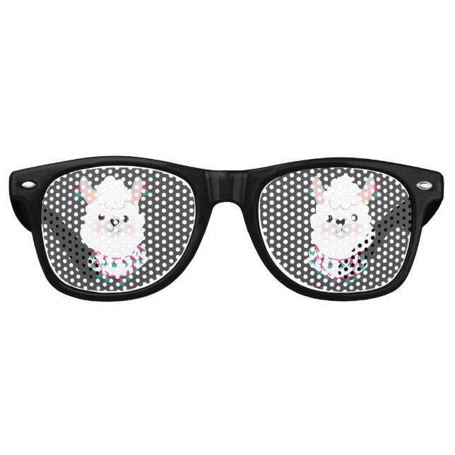 Cute White Llama Retro Sunglasses (Front)