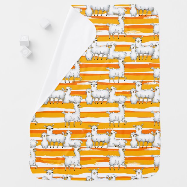 Cute White Llamas Baby Blanket (In Situ)