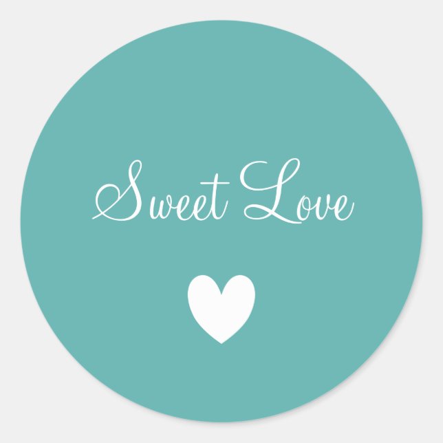Cute White Love Heart Teal Blue Personalized Classic Round Sticker (Front)