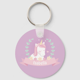 Cute White Magical Unicorn Flowers Girls Keychain