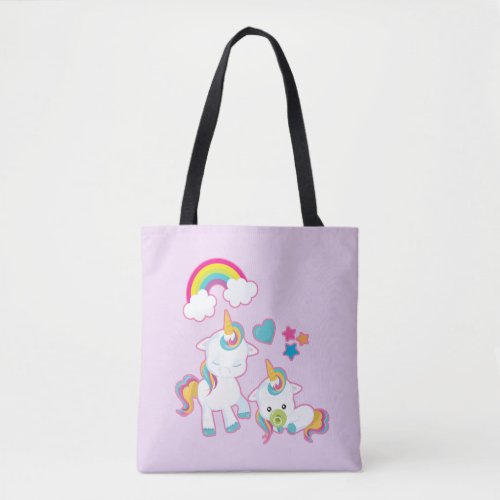 Cute White Magical Unicorns Mom  Baby Tote Bag