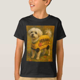 Cute White Maltese Dog School Bus Costume Vintage T-Shirt