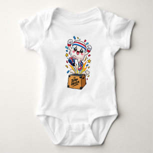 Cute White Mascot Box Jump Fitness Cartoon Baby Bodysuit