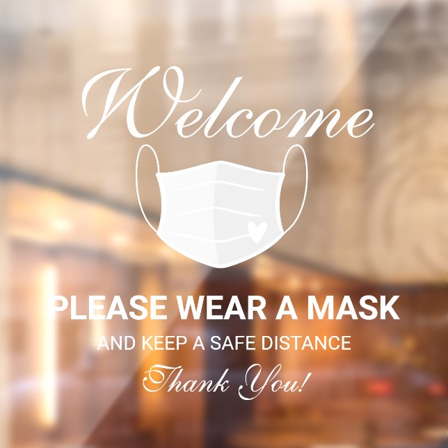 Cute White Mask Requirement Business Welcome Window Cling (Sheet 2)