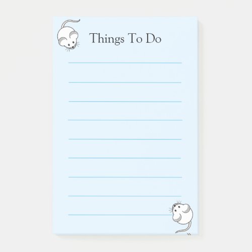 Cute white mice on light blue lined post_it notes