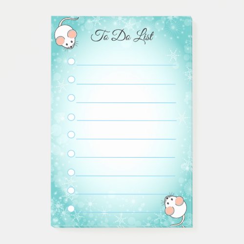 Cute white mice on turquoise  white lined post_it notes