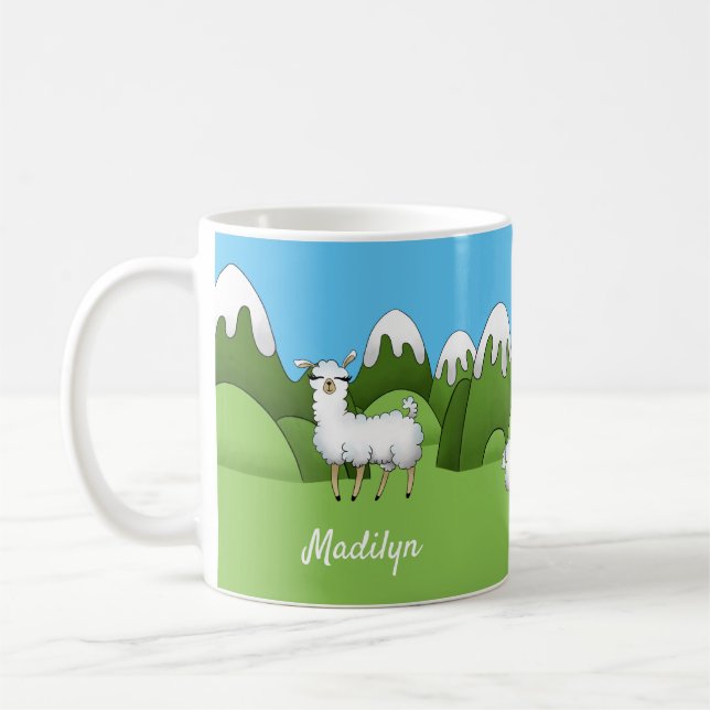 Cute White Mountain Llamas Coffee Mug (Left)