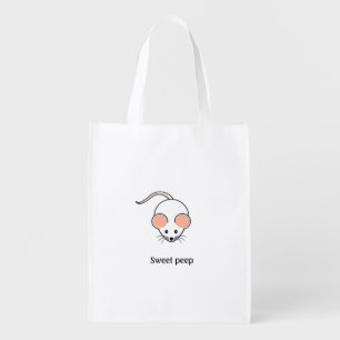 Cute white mouse & calligraphy grocery bag