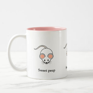 Cute white mouse & calligraphy Two-Tone coffee mug