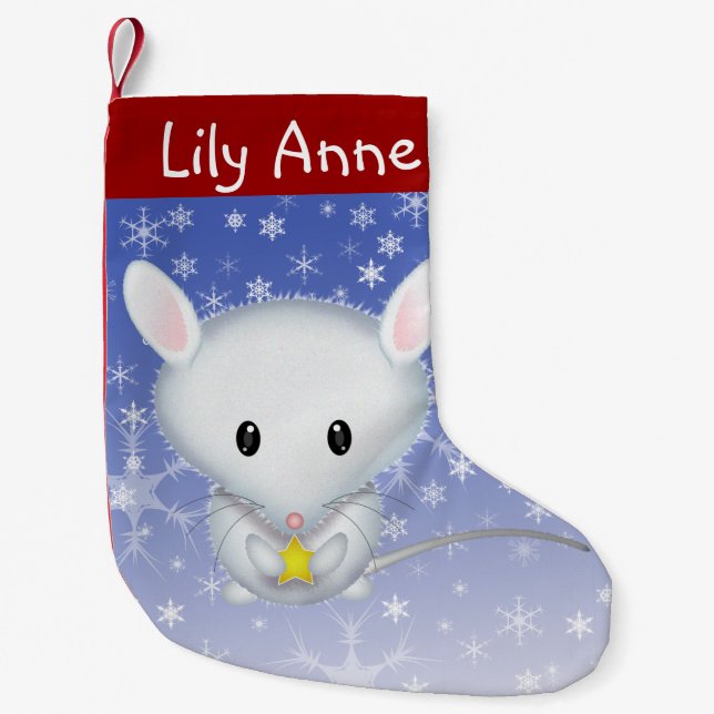 Cute White Mouse Christmas Stocking Personalized (Front)