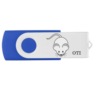 Cute white mouse on silver color flash drive