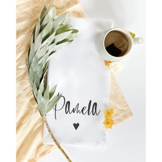 Cute White Name and Heart Tea Towel (Front)