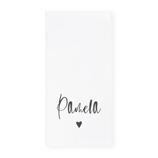 Cute White Name and Heart Tea Towel (Front)