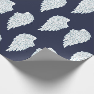 Cute White & Navy Angel Wings Wrapping Paper