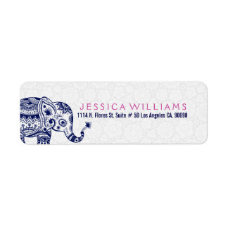Cute White & Navy Blue Floral Elephant Label