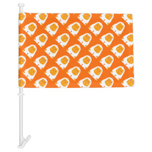 Cute white orange funny monster design car flag