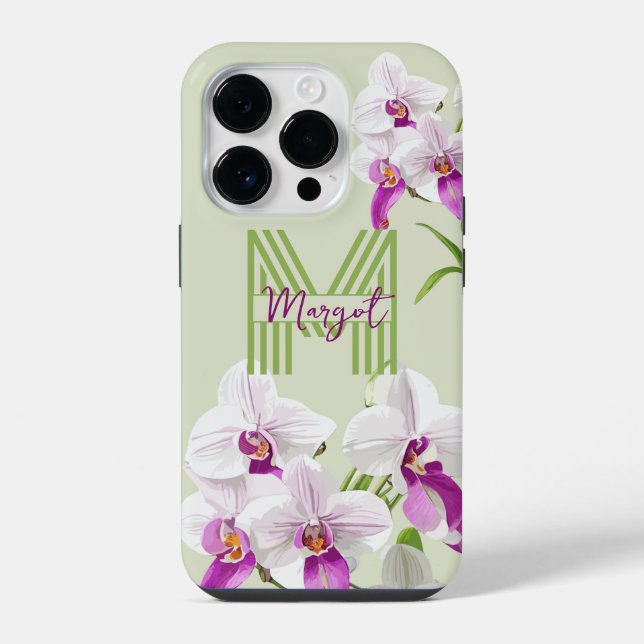 Cute White Orchids Monogram Iphone Case (Back)