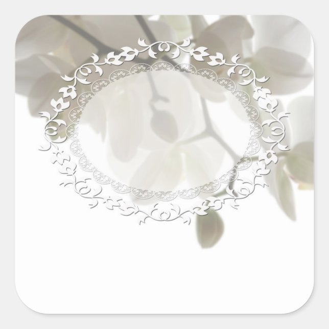 Cute white orchids square sticker (Front)