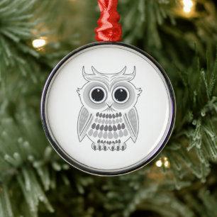 Cute White Owl Big Eyes Winter Woodland Christmas Metal Ornament