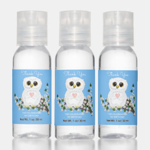 Cute White Owl & Flowers Thank You Birthday Favor Hand Sanitizer