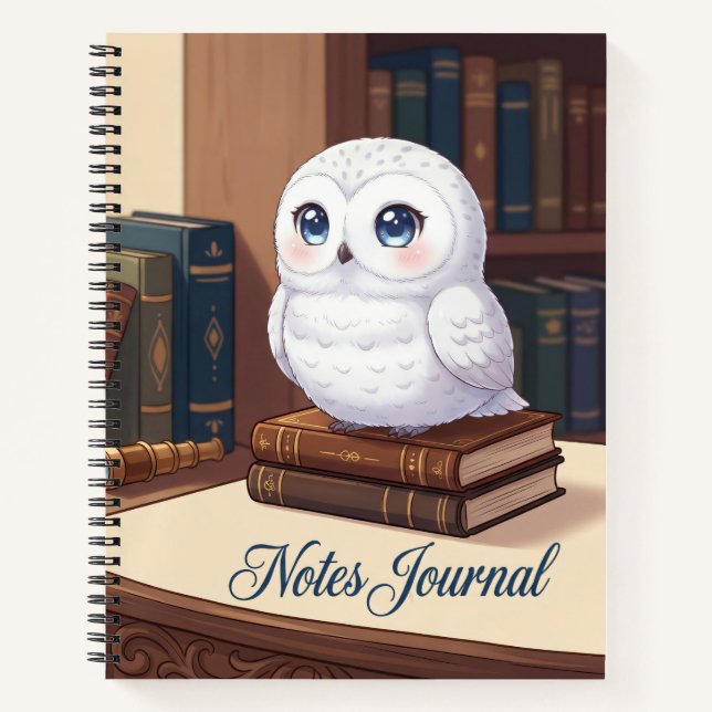 Cute White Owl Notes Journal (Front)