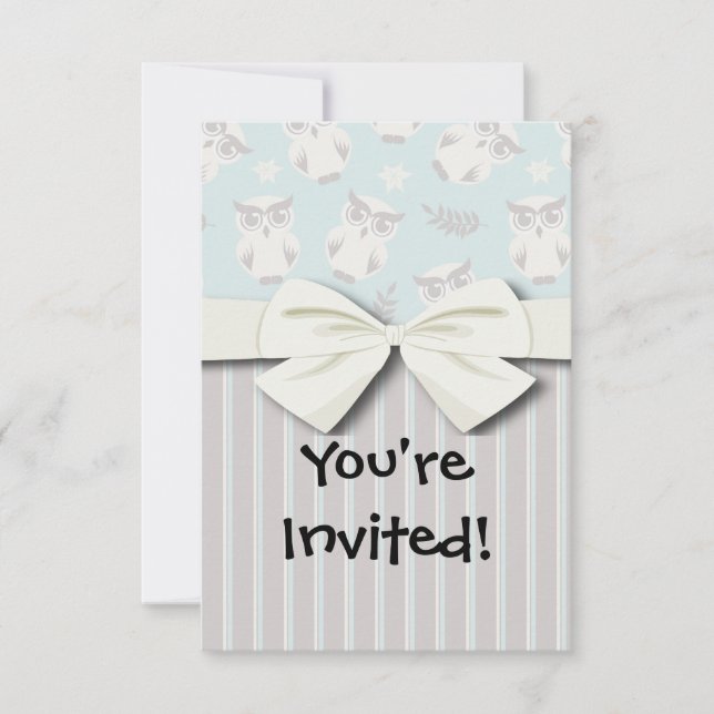 cute white owl pattern and stripes invitation (Front)