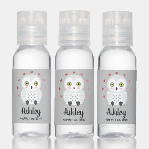 Cute White Owl Personalized Hand Sanitizer